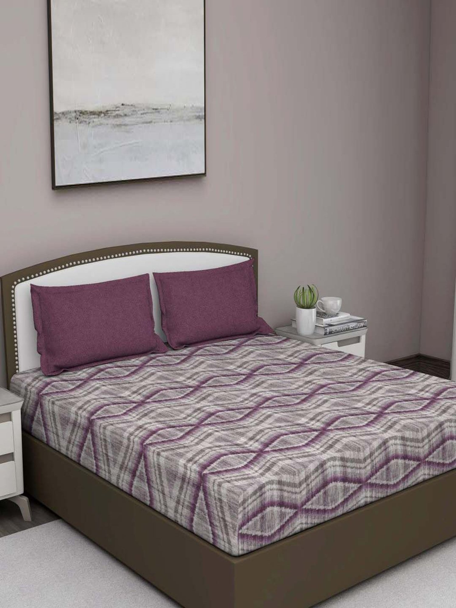 GM Burgundy Cotton 180 TC Double Queen Size Bedsheet With 2 Pillow Cover