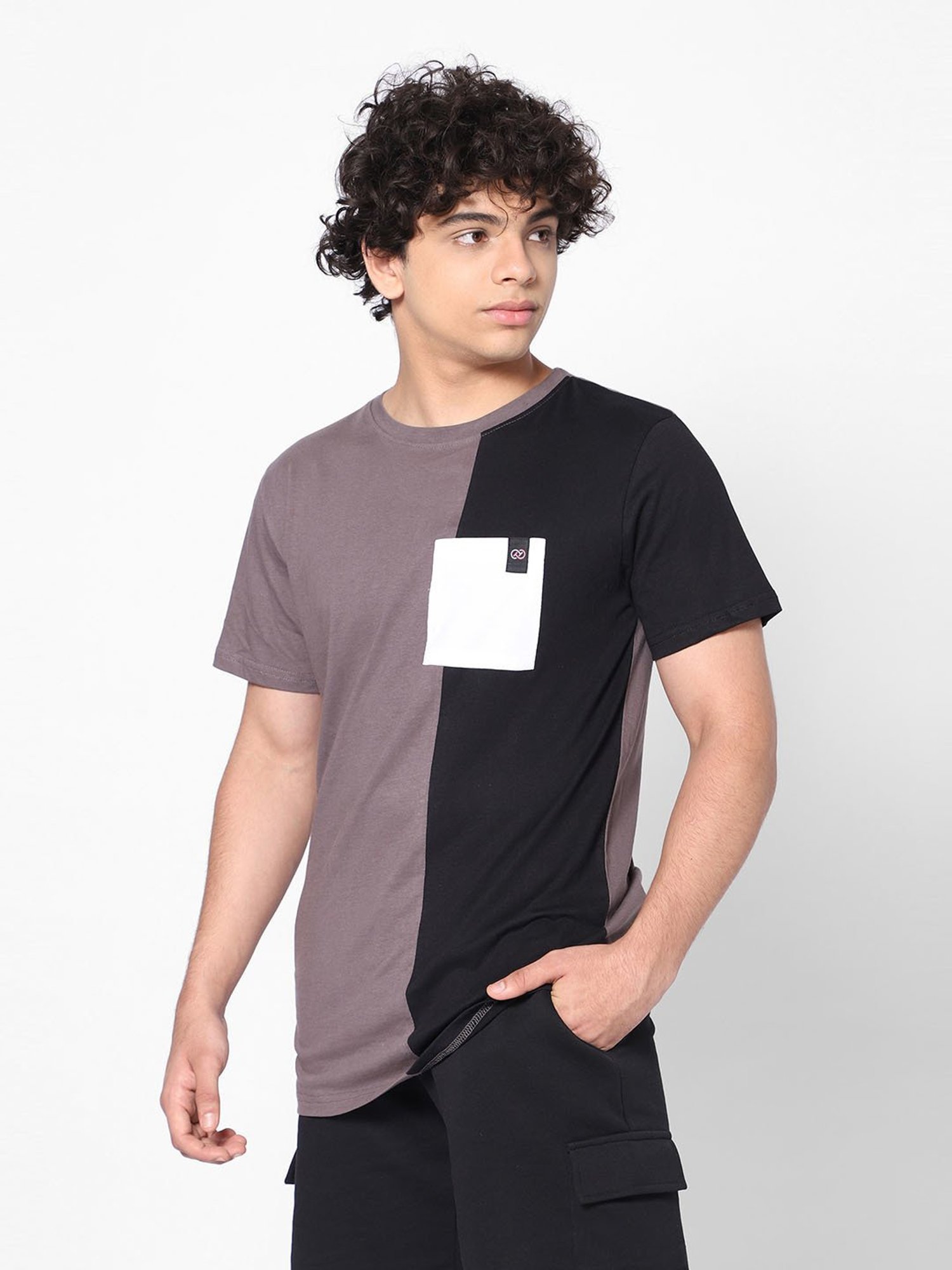 TeenTrums Boys Grey & Black Color Block T-Shirt