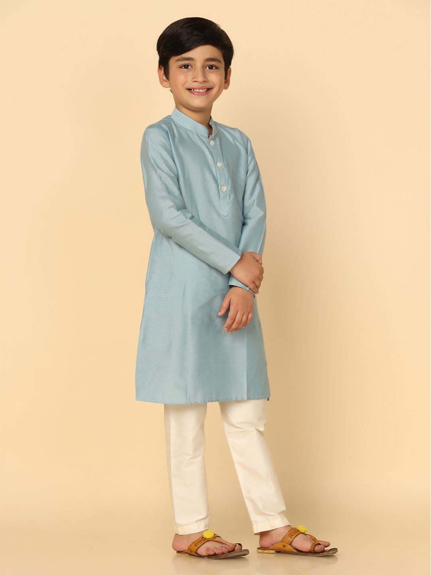 KISAH Kids Dirty Blue Cotton Regular Fit Full Sleeves Kurta