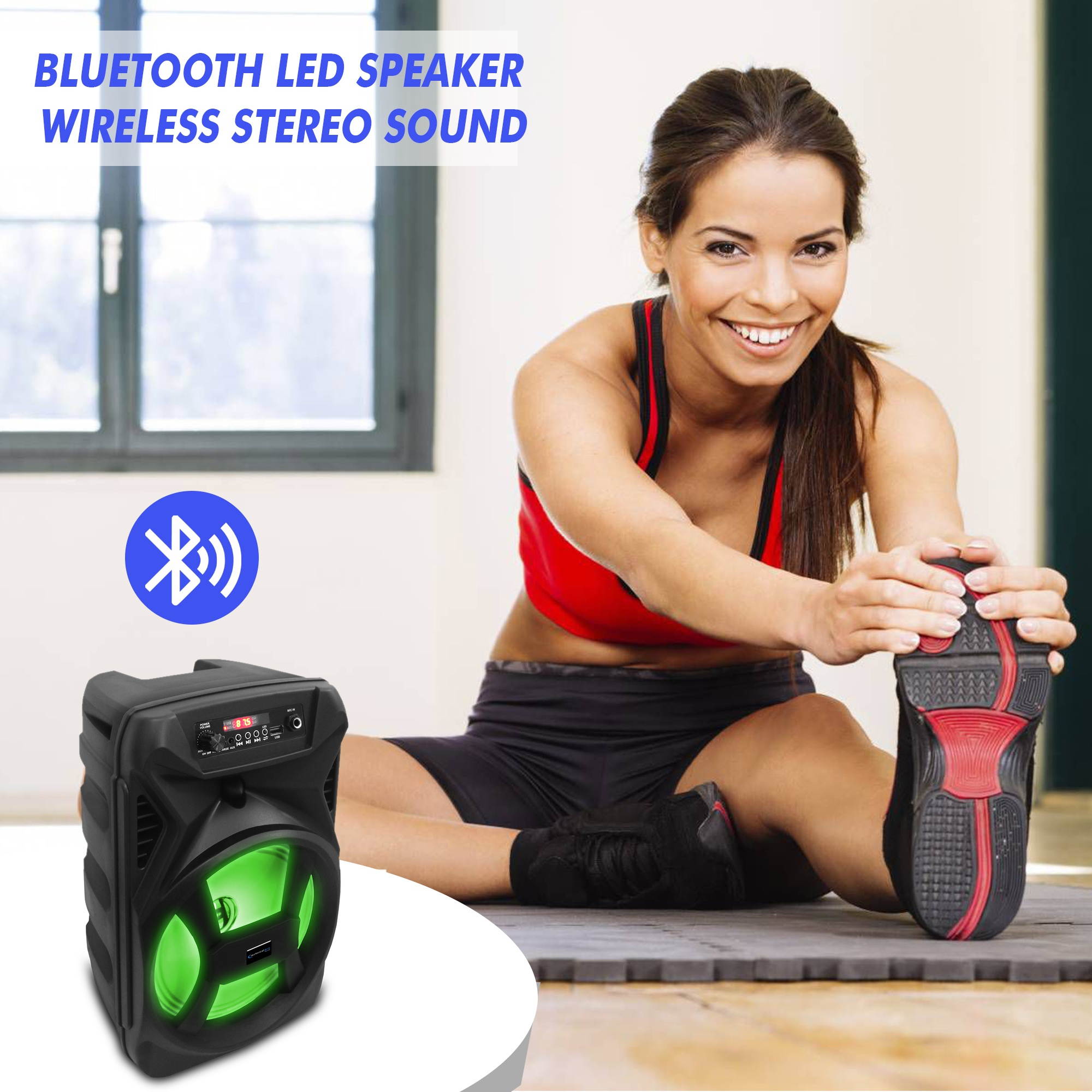 Technical Pro 8 Inch 500 Watts Portable Bluetooth Speaker with Woofer & Tweeter, Festival PA LED Speaker with Bluetooth/USB Card Inputs, True Wireless Stereo, 30 Feet Bluetooth Range