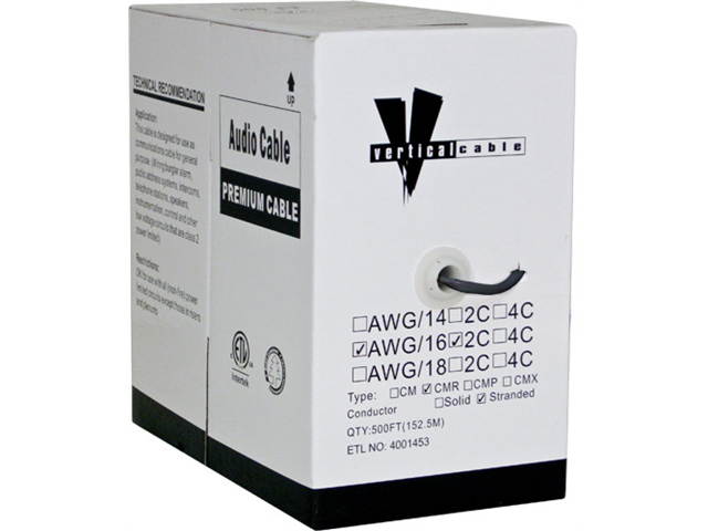 Audio Cable Direct Burial 16AWG 2 Conductor Stranded 65 Strand 500 PVC Jacket Black