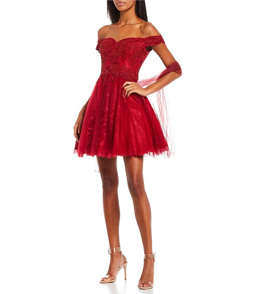 Coya Collection Off-The-Shoulder Embroidered Fit-And-Flare Dress