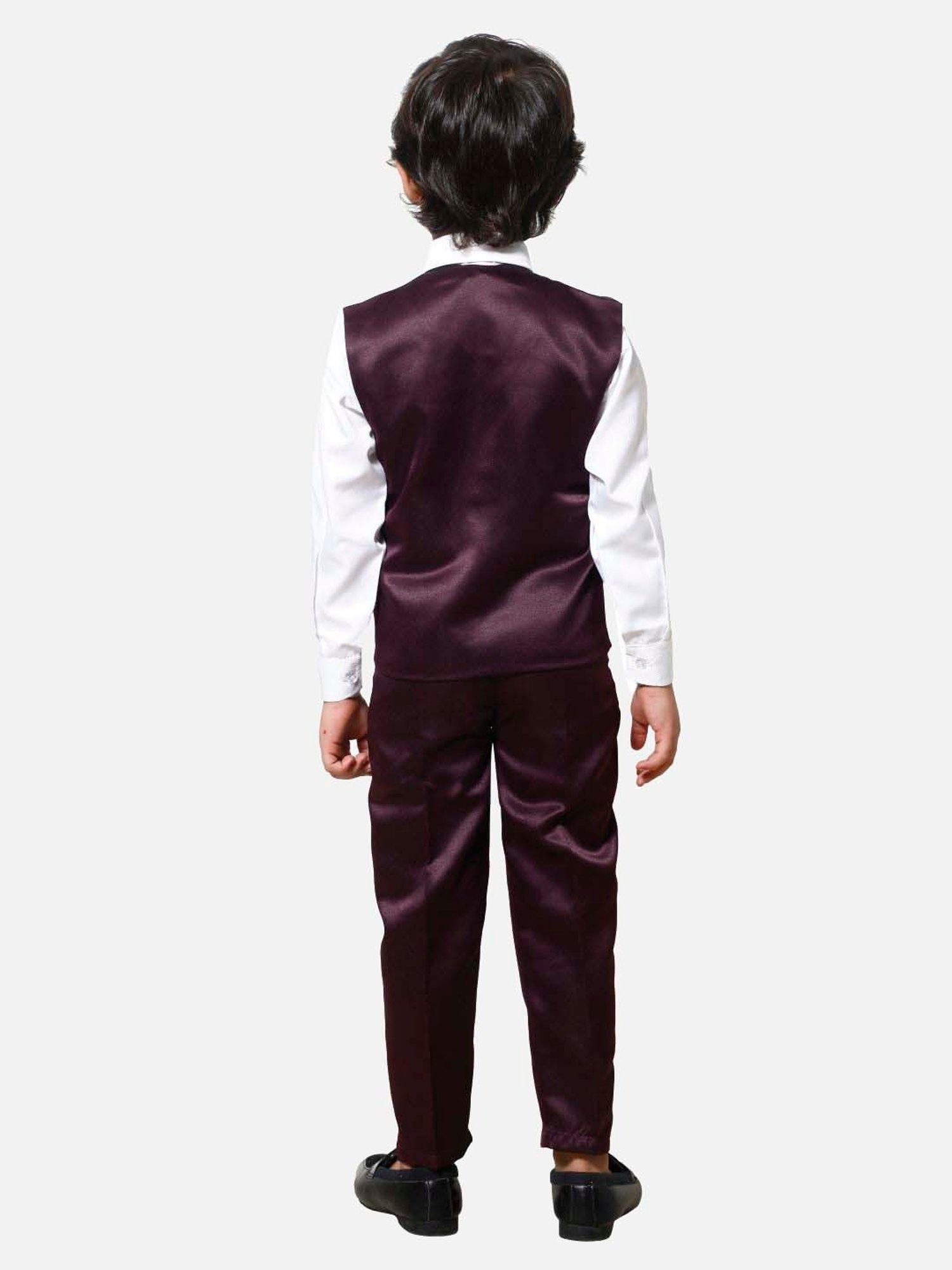 Fourfolds Boys Wine Solid Full Sleeves Clothing Set