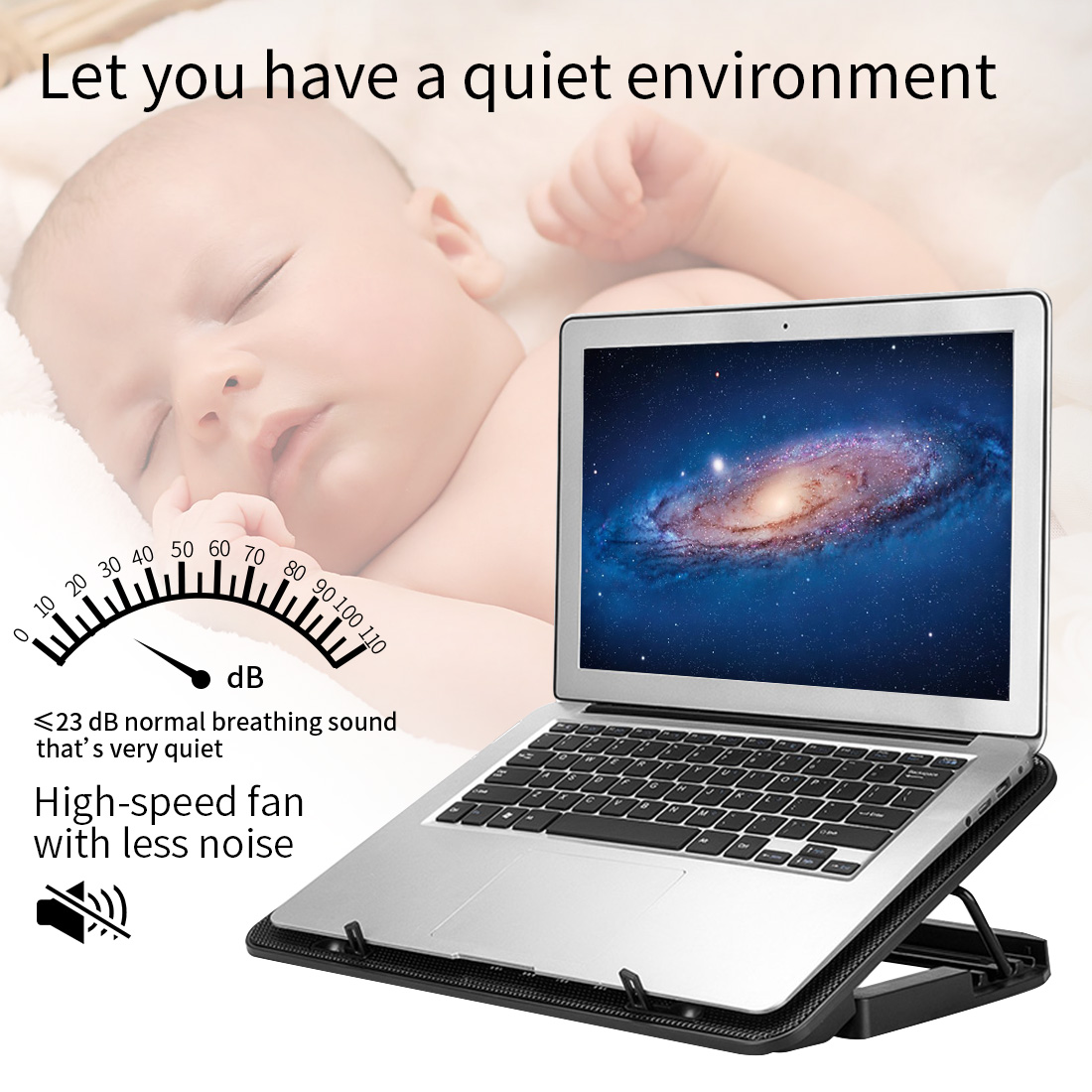 ICE COOREL Laptop Cooling Pad, Laptop Cooler Stand with 6 Quiet Cooling Fans and 5 Height Adjustable, Cooling Pad for Laptop 15.6 14 13 Inch, Dual USB 2.0 Ports, The Wind Speed Adjustable