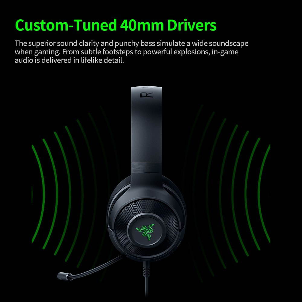 Razer Kraken X-USB Gaming Headset Earphone 7.1 Surround Sound Ultra Light Headphone Bendable Cardioid Microphone Custom-Tuned 40mm Drivers