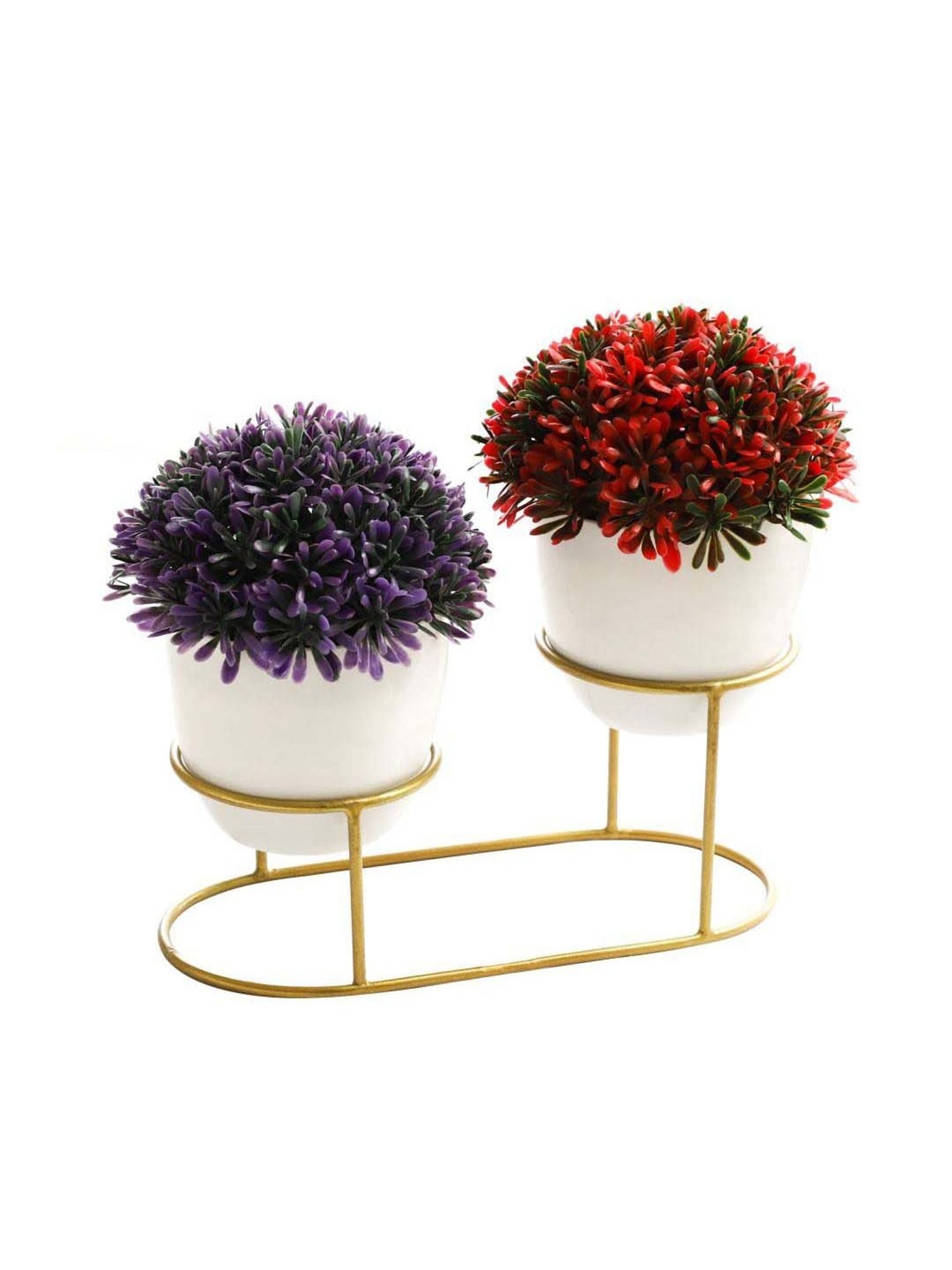 Foliyaj Multicolor Plastic Artificial Plants With Metal Holder - Set of 2