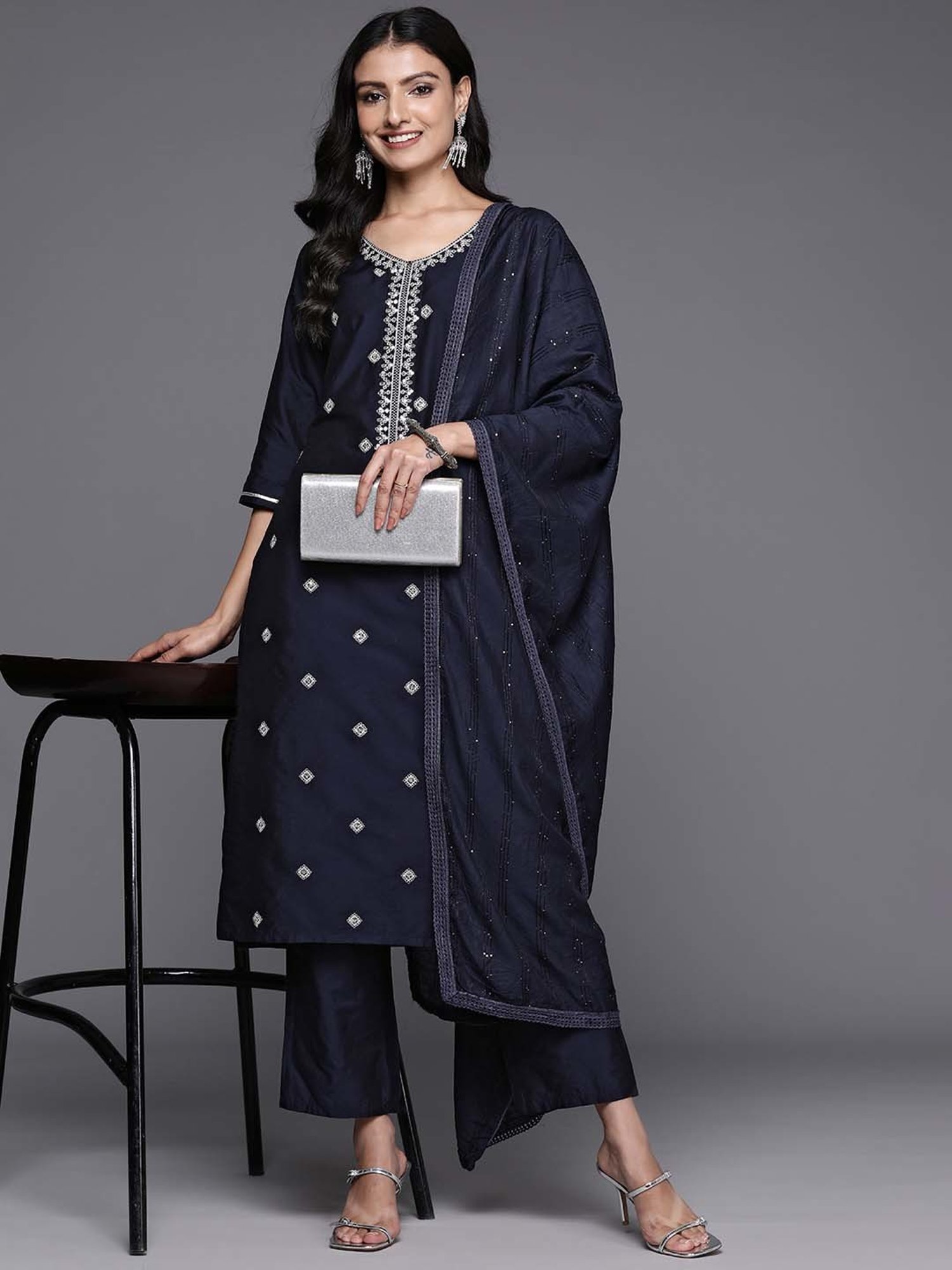 Gerua Blue Embroidered Kurta Pant Set With Dupatta