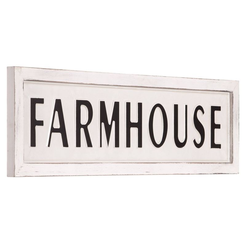 11" x 38" Rustic Farmhouse Tin Enamel Wall Sign Off White/Black - Patton Wall Decor
