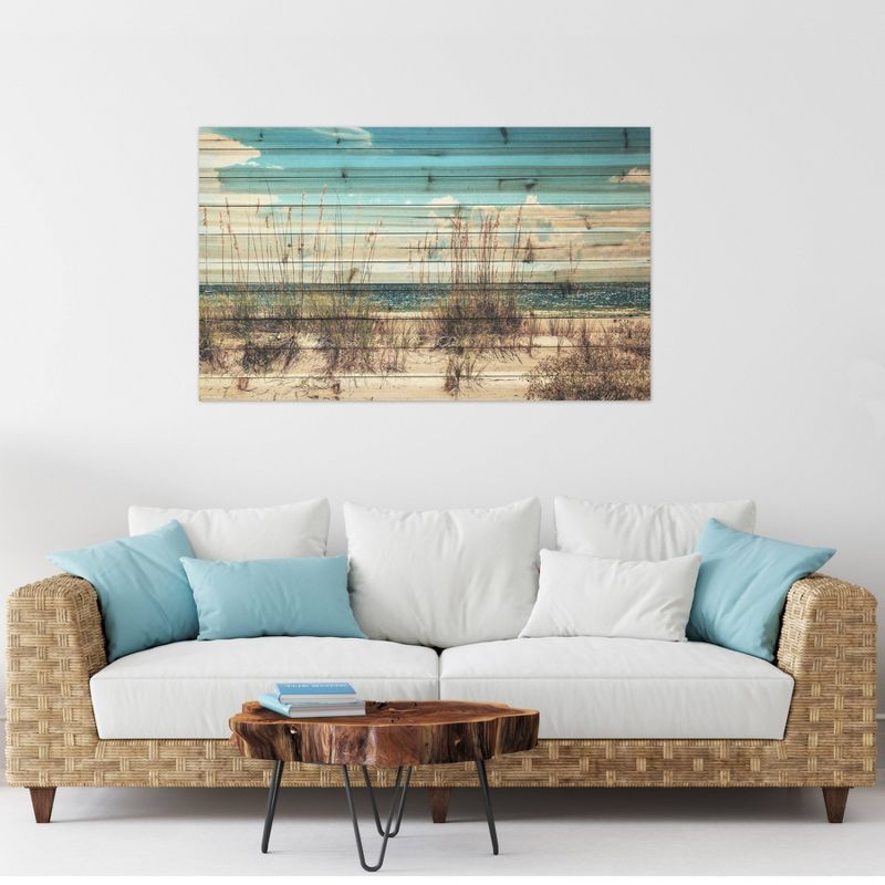 48" x 30" Sand Dunes Print on Planked Wood Wall Sign Panel Blue - Gallery 57