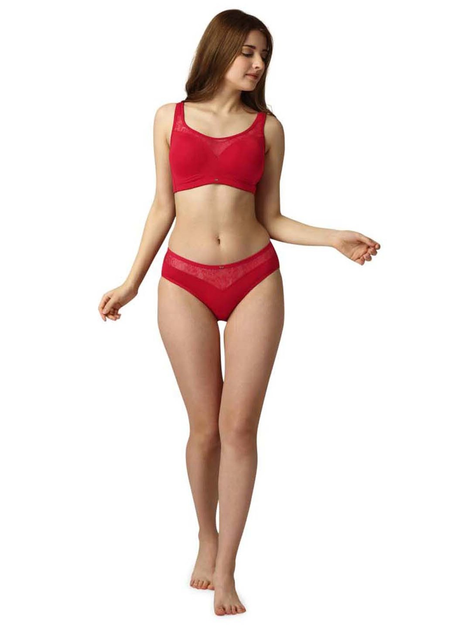 Soie Red & White Lace Work Bikini Panties - Pack Of 2