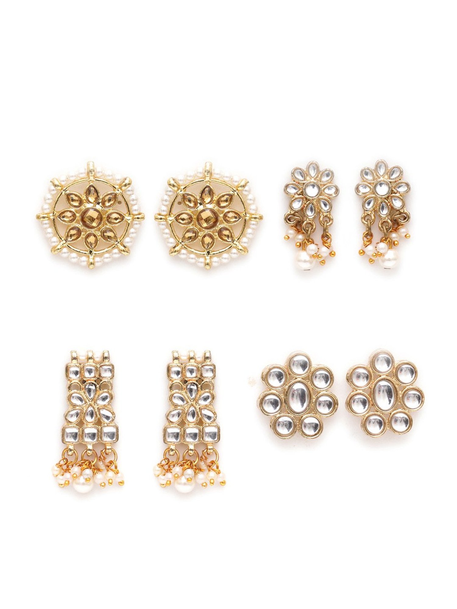 Karatcart Handcrafted Kundan Dangler & Stud Earrings - Set of 4