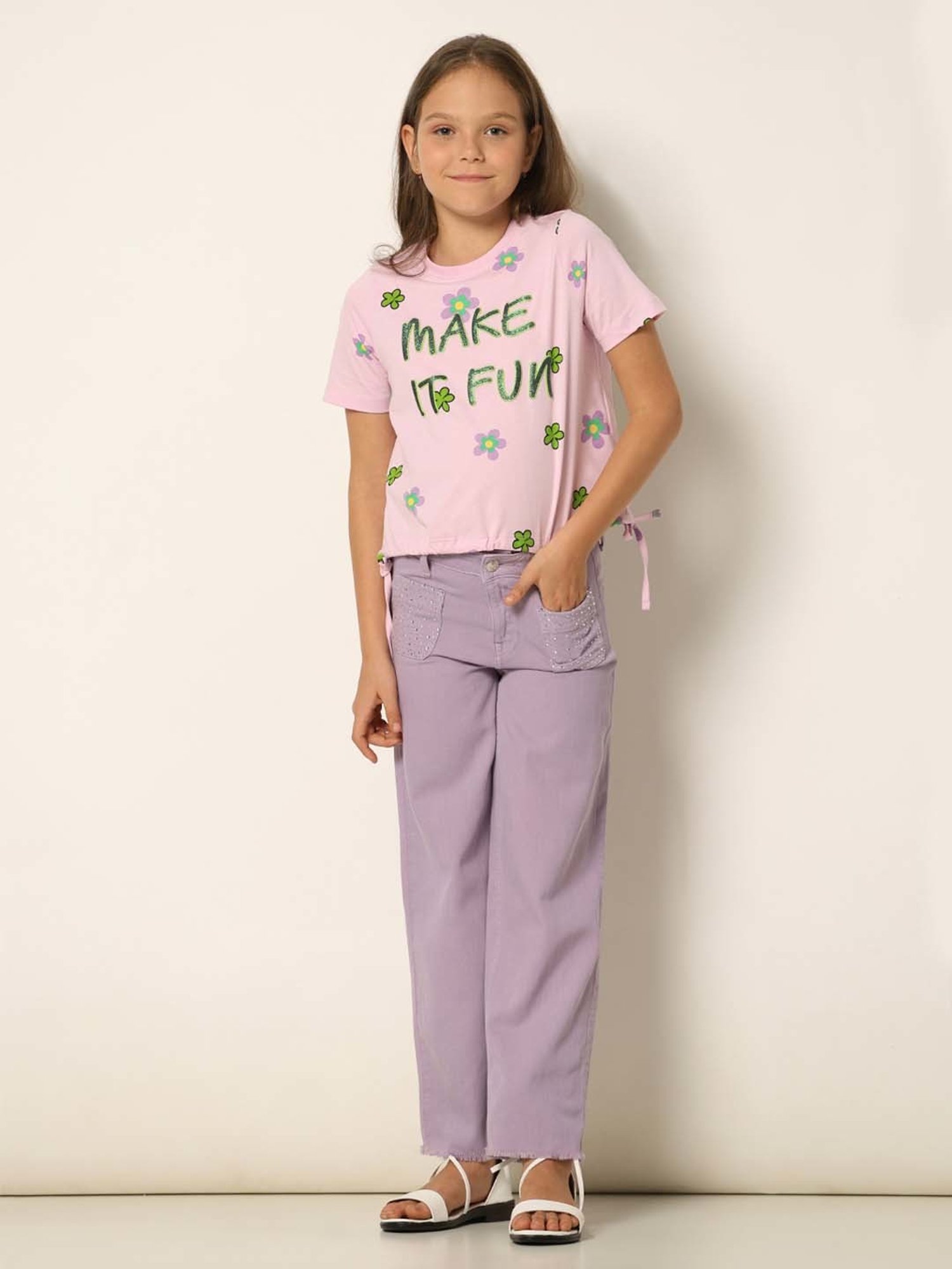 VERO MODA GIRL Lilac Cotton Floral Print T-Shirt