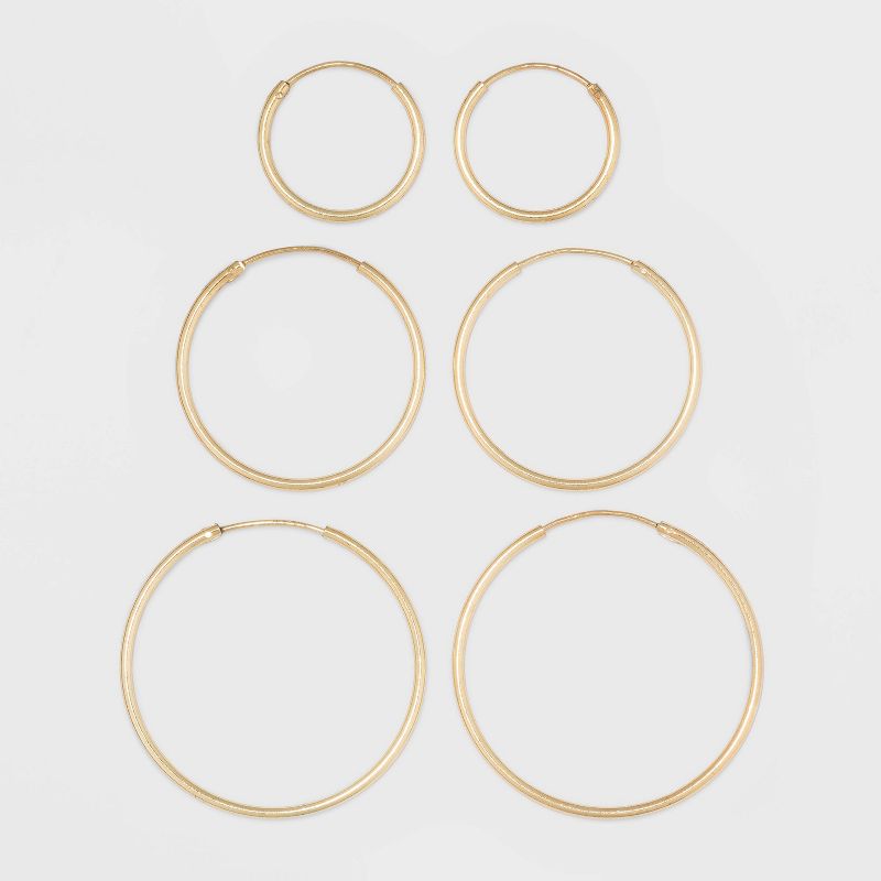 Gold Over Sterling Silver Endless Hoop Fine Jewelry Earring Set 3pc - A New Day™ Gold