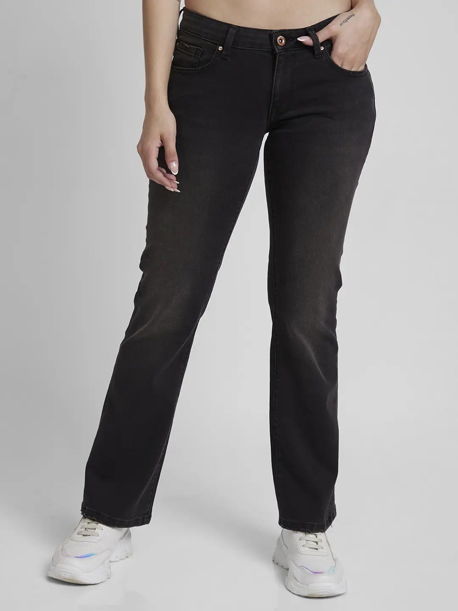 Spykar Black Bootcut Fit High Rise Jeans
