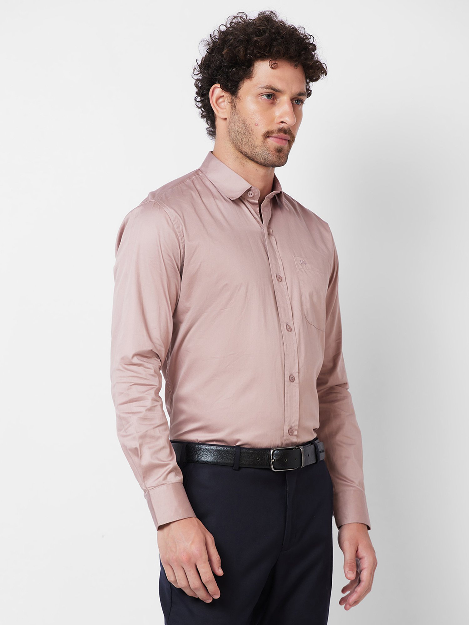 Kenneth Cole New York Pastel Brown Slim Fit Cotton Shirt
