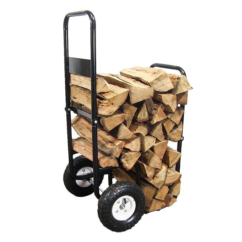 Sunnydaze Indoor/Outdoor Steel Rolling Firewood Log Cart Carrier with Wheels - 1/8 Face Cord - Black