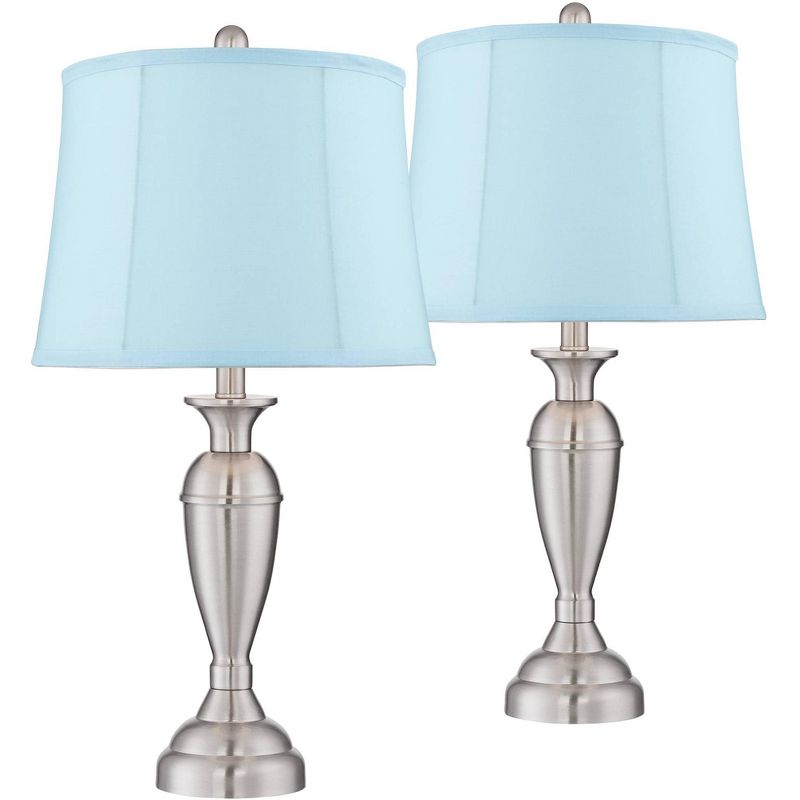 Regency Hill Blair Brushed Nickel Metal Blue Softback Table Lamps Set of 2