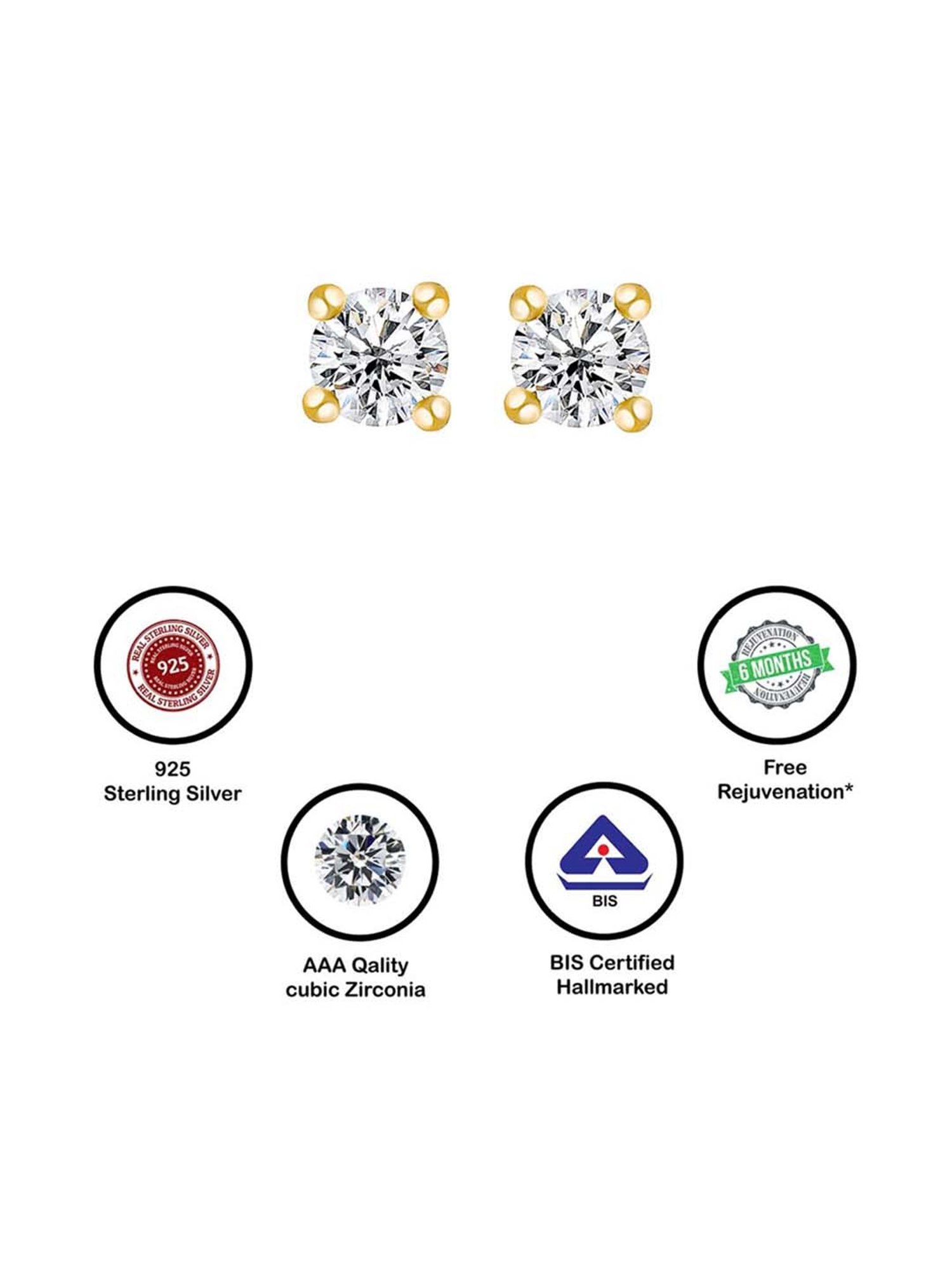 Silberry 925 Sterling Silver 18k Gold Plated Classic 4mm Stud Earrings for Women