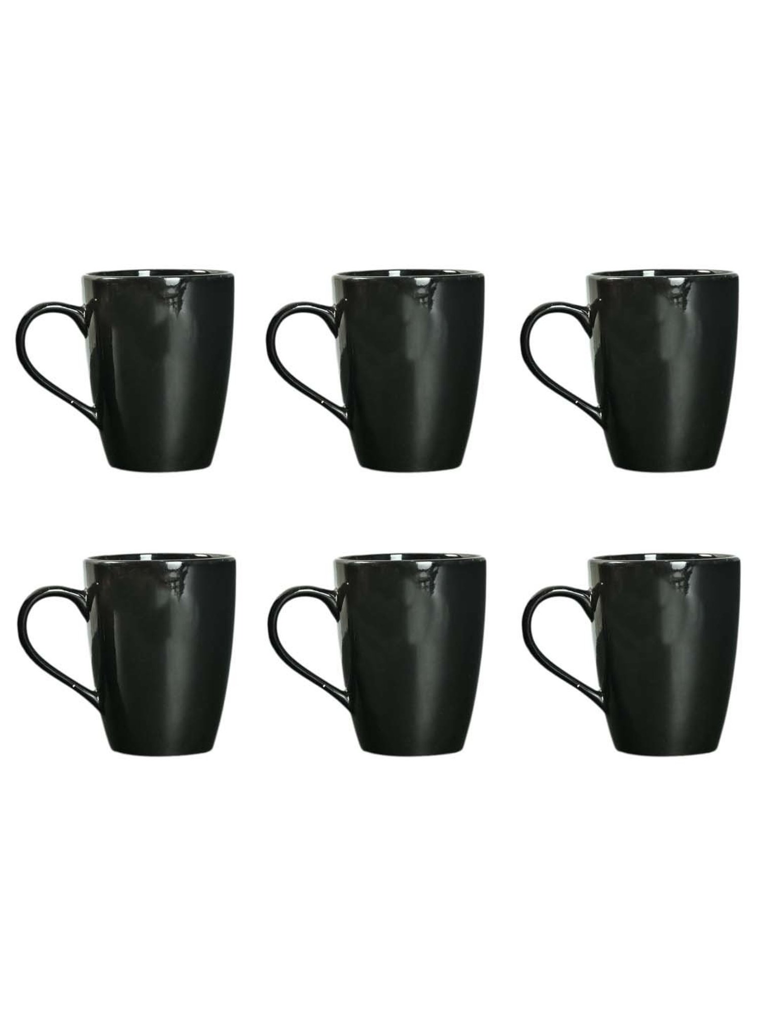 Femora Black Ceramic Coffee Mugs (0.36 L) - Set of 6