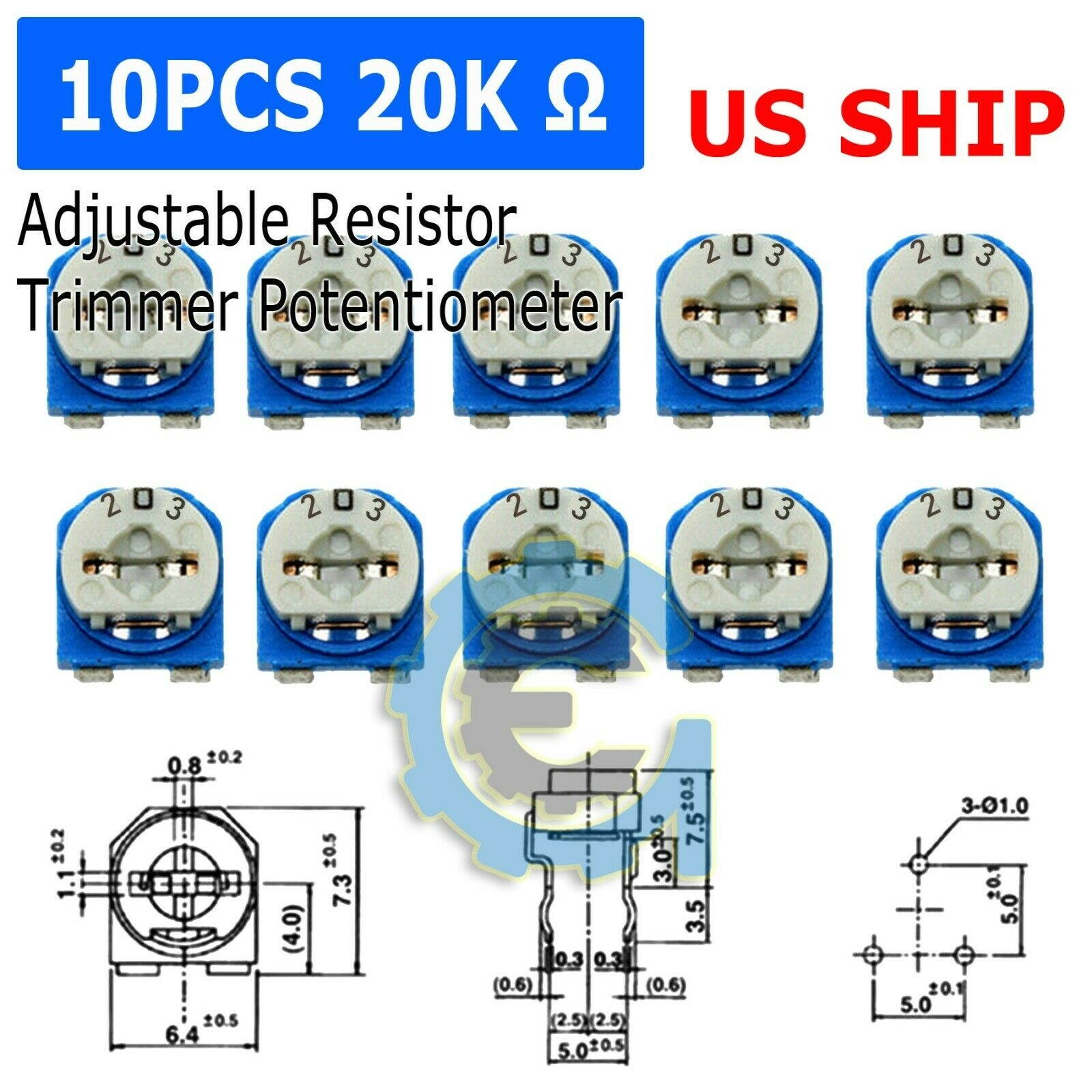 10pcs 20K ohm 203 Adjustable Resistor Trimmer Potentiometer RM065