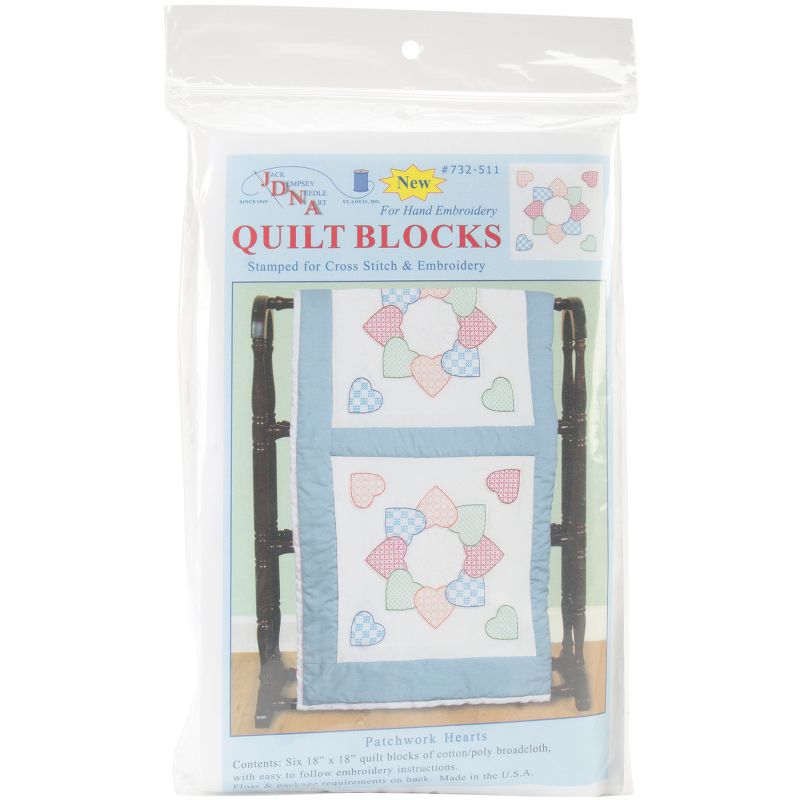 Jack Dempsey Stamped White Quilt Blocks 18"X18" 6/Pkg-Patchwork Hearts