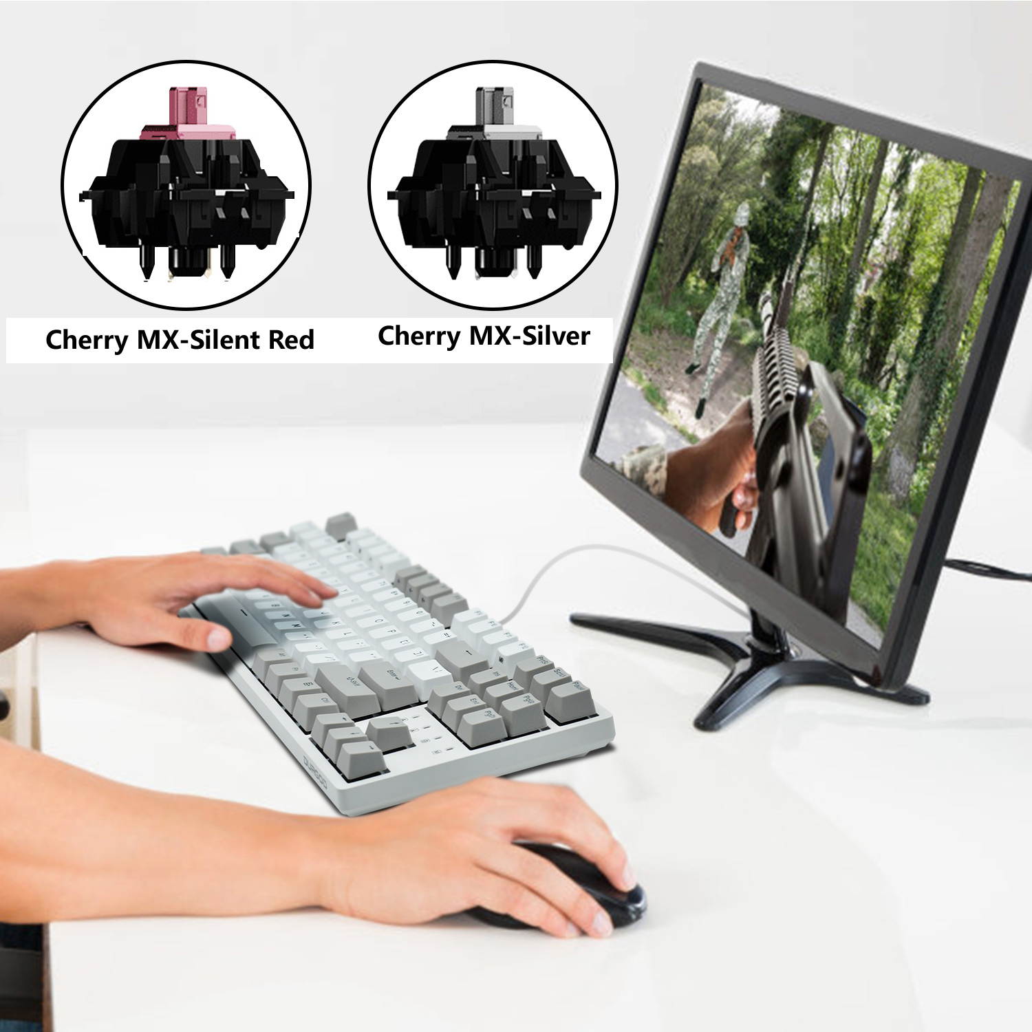 DURGOD K320 87-Key Mechanical Keyboard [Cherry MX Silver Switches] NKRO Anti-ghosting Gaming Keyboard for Gamer/Typist/Office- QWERTY-Layout