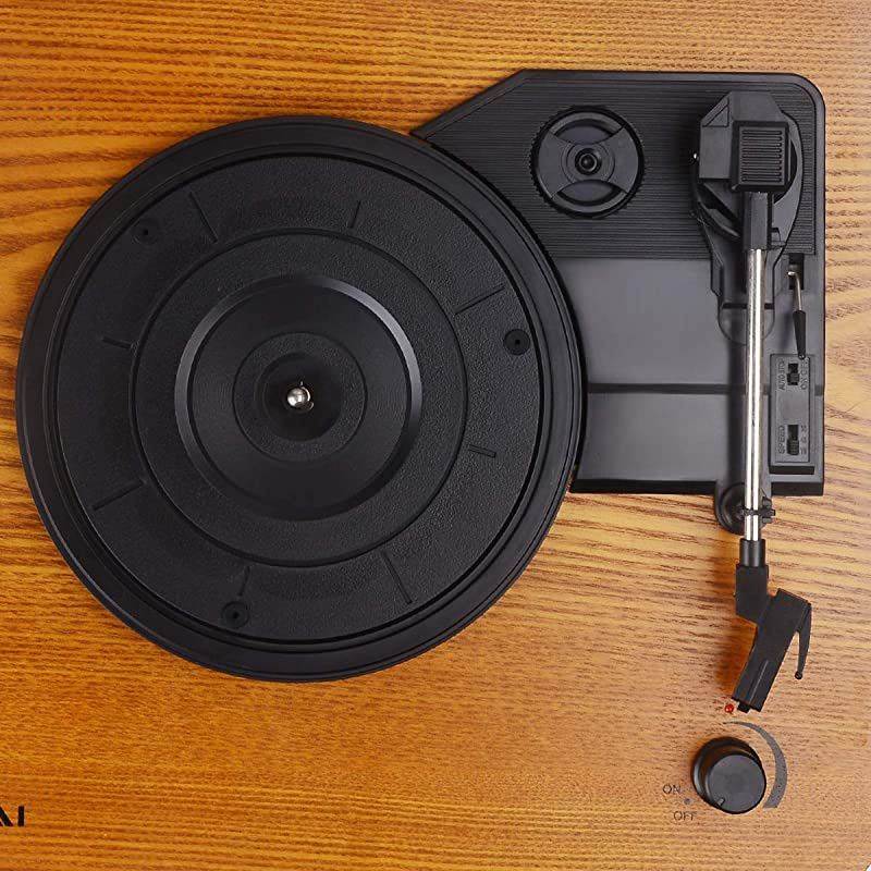 Wood Turntable 3 Speed RetroampModern DJ Vinyl LP Records Player with Stereo Speakers Supporting Vinyl to MP3 Converter T202PC
