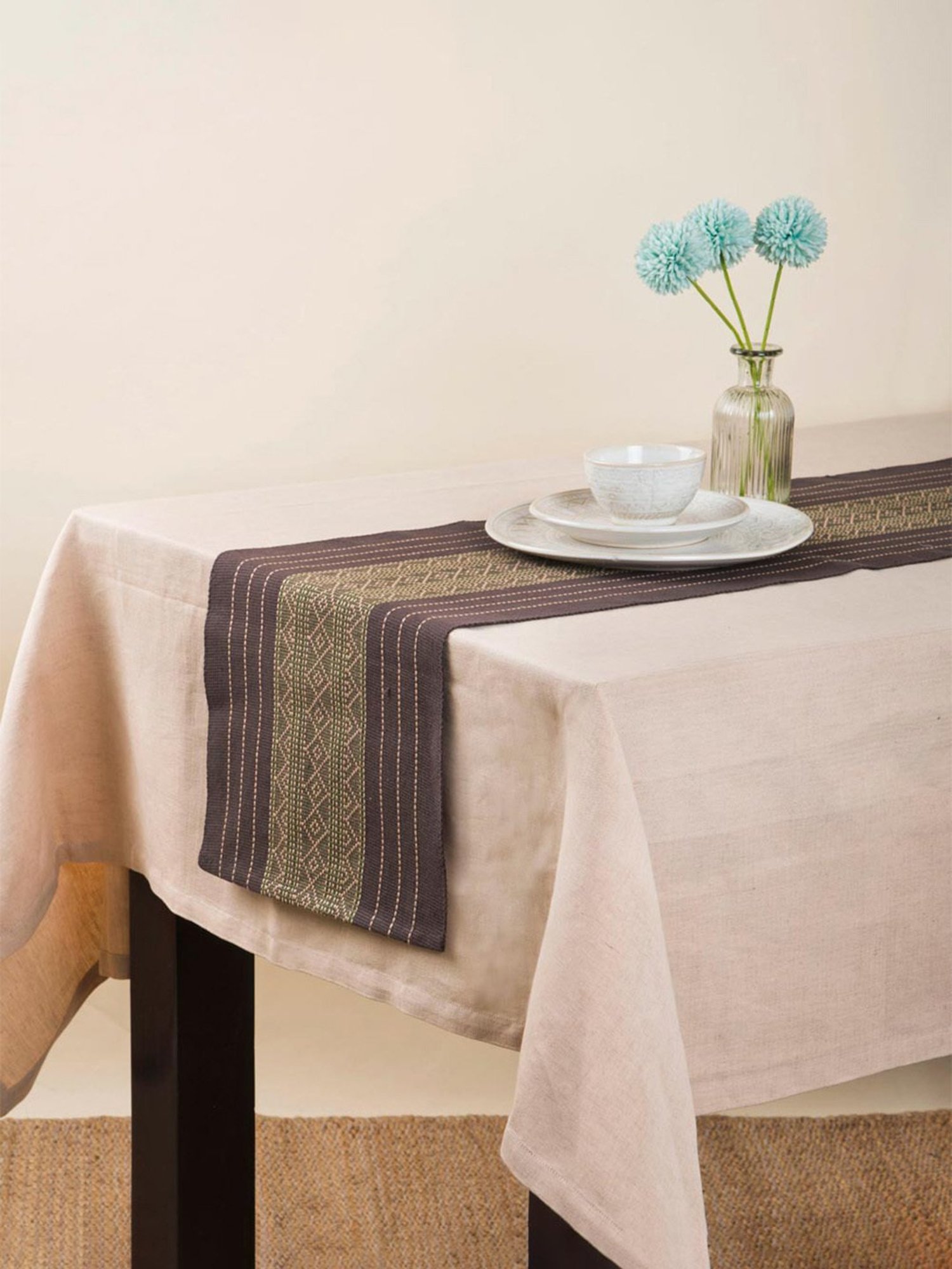 Fabindia Charcoal Cotton 60 TC 450 GSM Mirania Small Table Runner