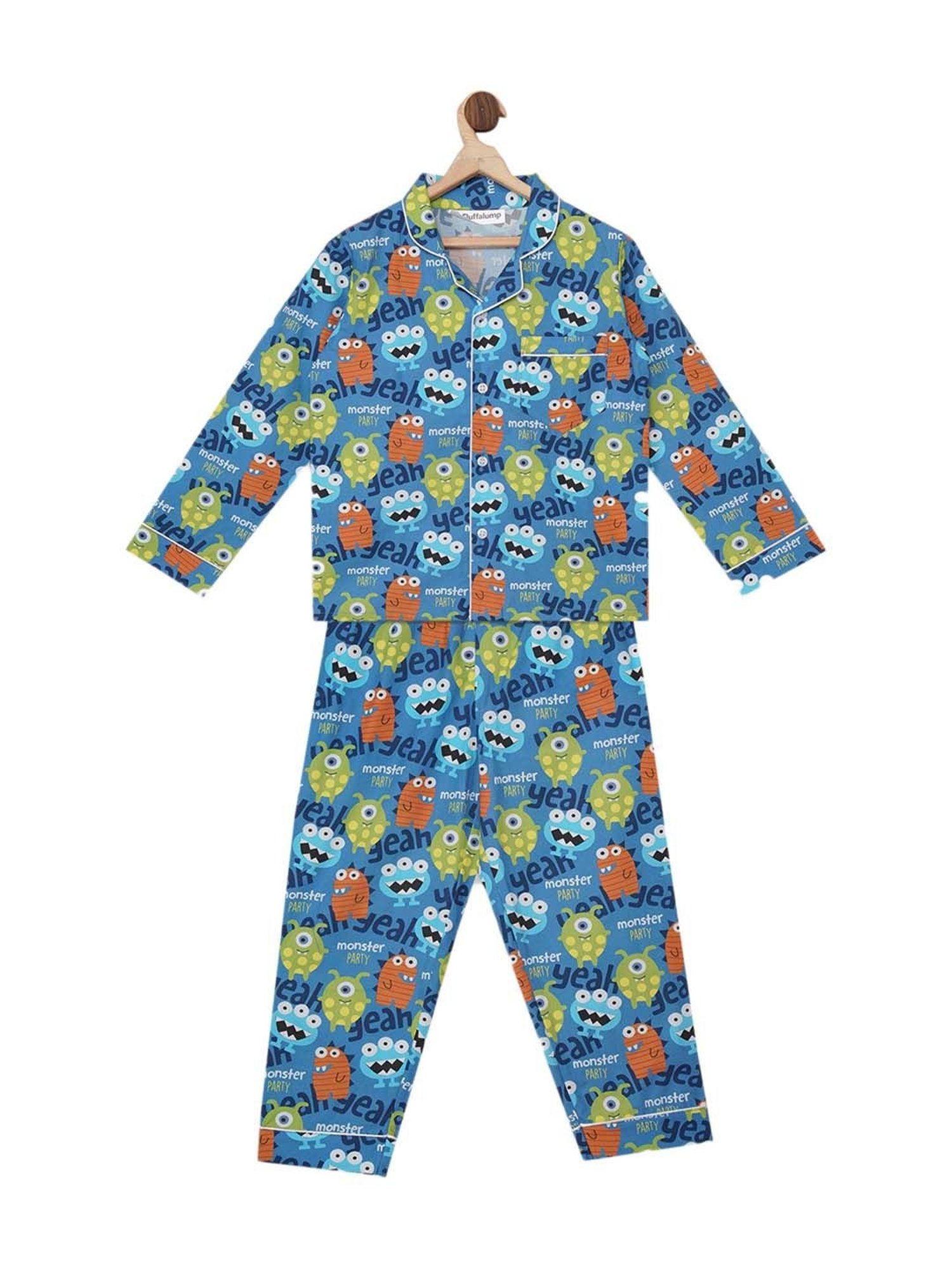 Fluffalump Boys Multicolor Cotton Printed Nightwear Top & Pants Set