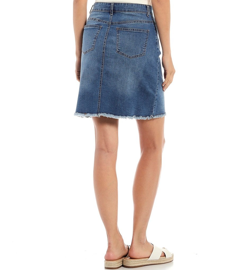 Reba Frayed Hem Patch Pocket Denim Jean Skirt