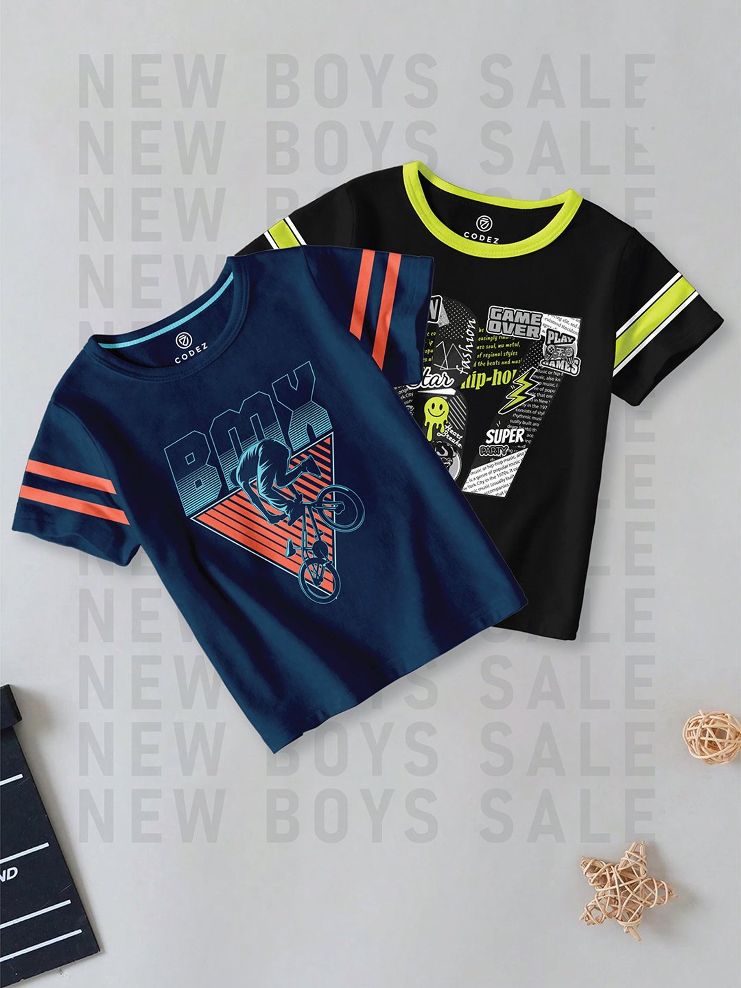 Codez Kids Navy & Black Printed T-Shirt (Pack Of 2)