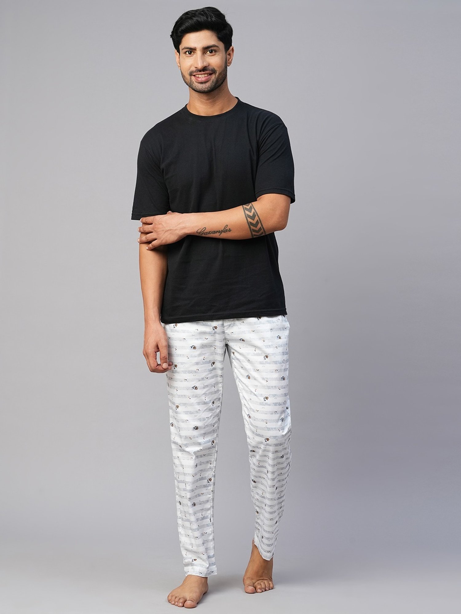 Urban Scottish White Regular Fit Printed Lounge Pants