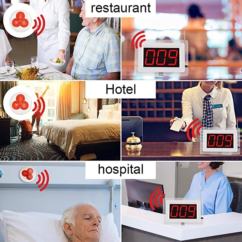 Calling System Restaurant Pager System Customers Patient Caregiver Alert Smart Calling Button for Hospital Church Cafe Nurse Call System with 1 Display Receiver