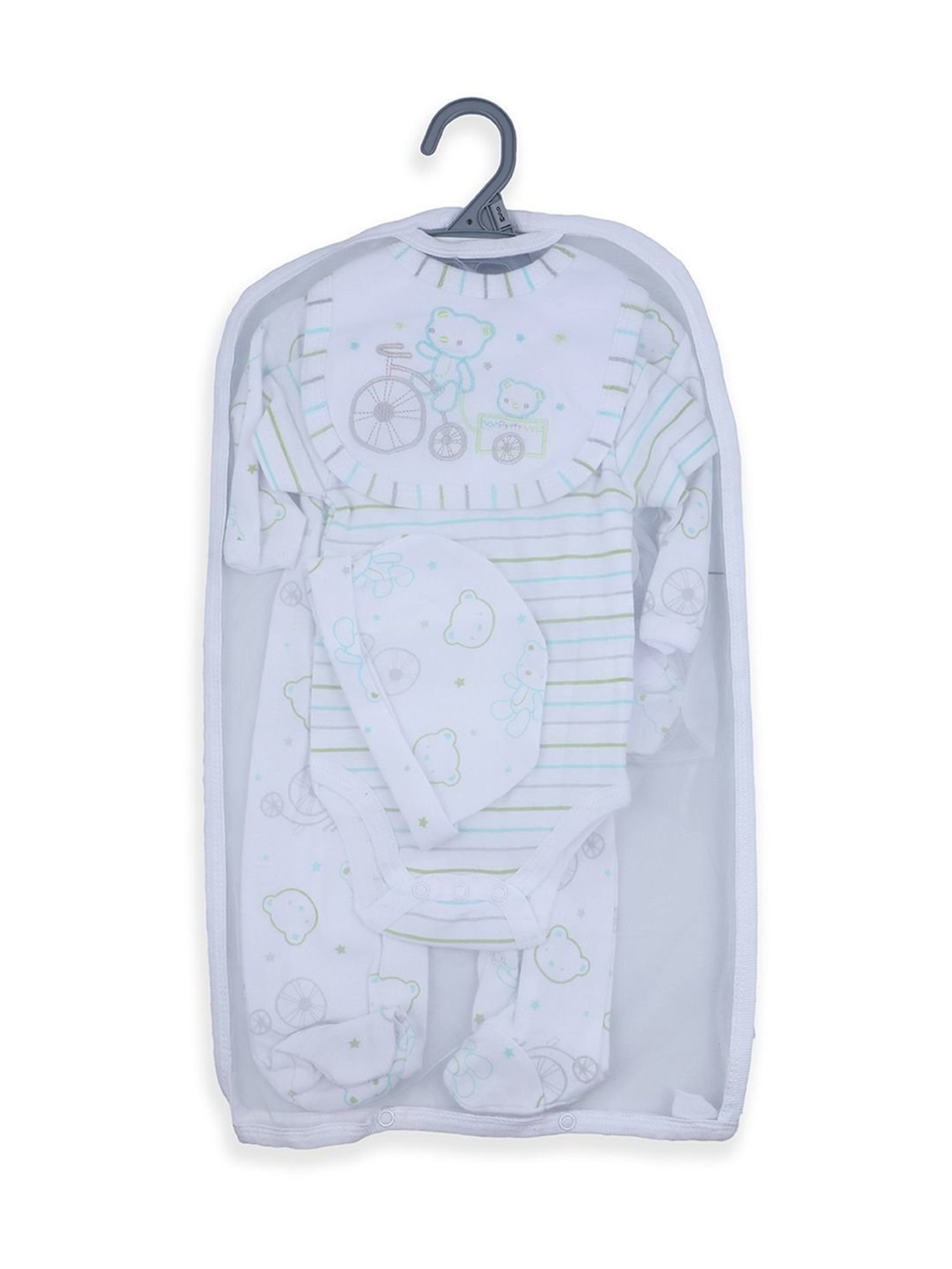 Baby Moo Kids White Cotton Printed Romper Set