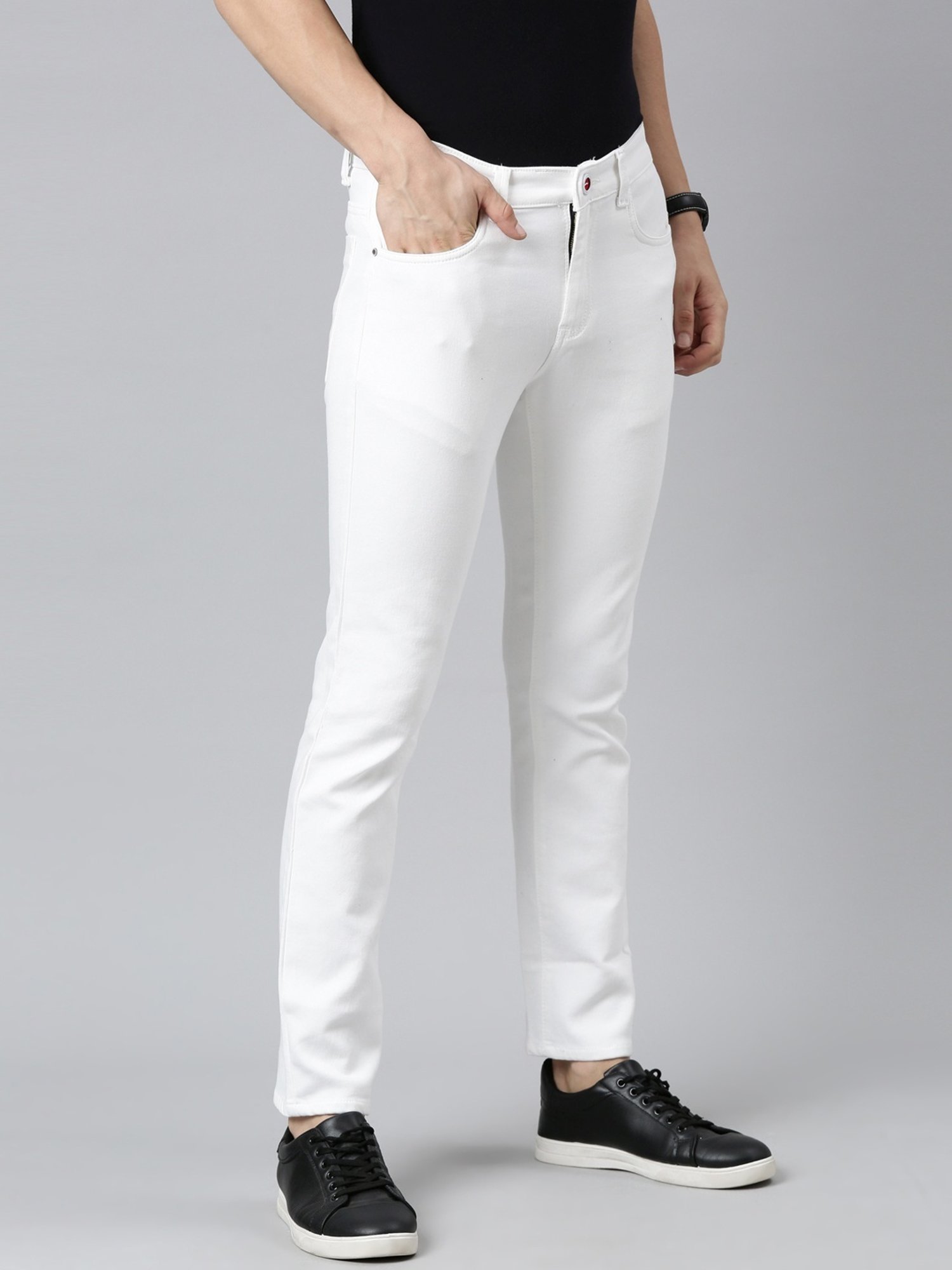 CINOCCI White Cotton Slim Fit Jeans