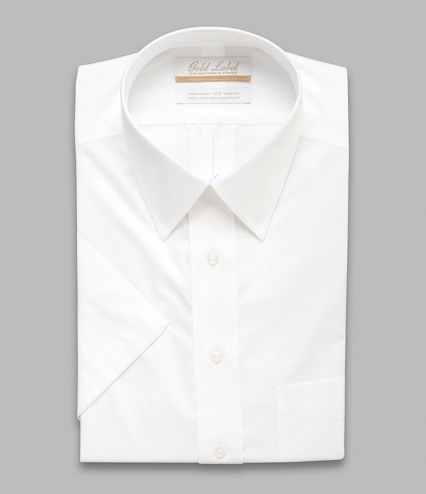 Gold Label Roundtree & Yorke Solid Non-Iron Fitted Point-Collar Dress Shirt with French Cuffs
