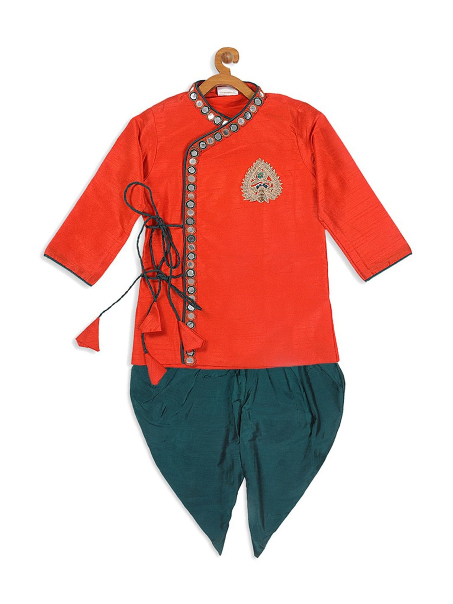 VASTRAMAY SISHU Orange & Teal Blue Embroidered Kurta Set