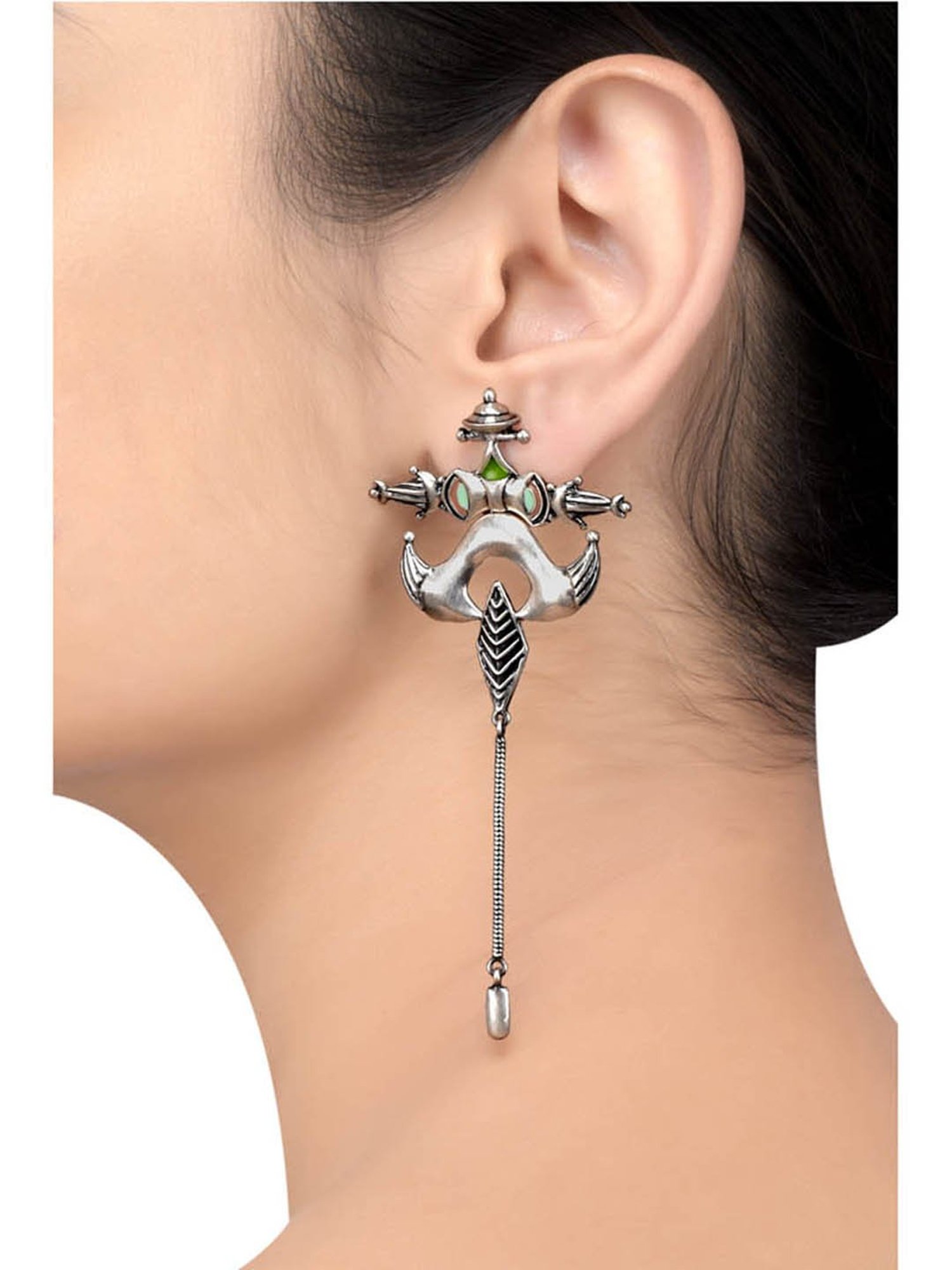 Tribe Amrapali Multi Chandrika Horns Stupa Dangler Earrings