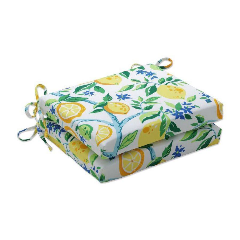 2pk Outdoor/Indoor Squared Chair Pad Set Lemon Tree Yellow - Pillow Perfect