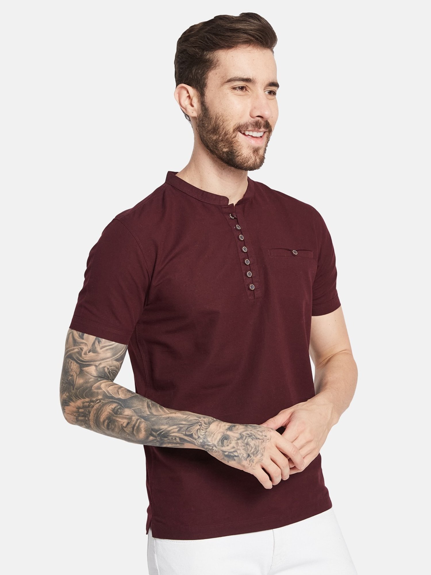 Octave Wine Regular Fit Henley T-Shirt