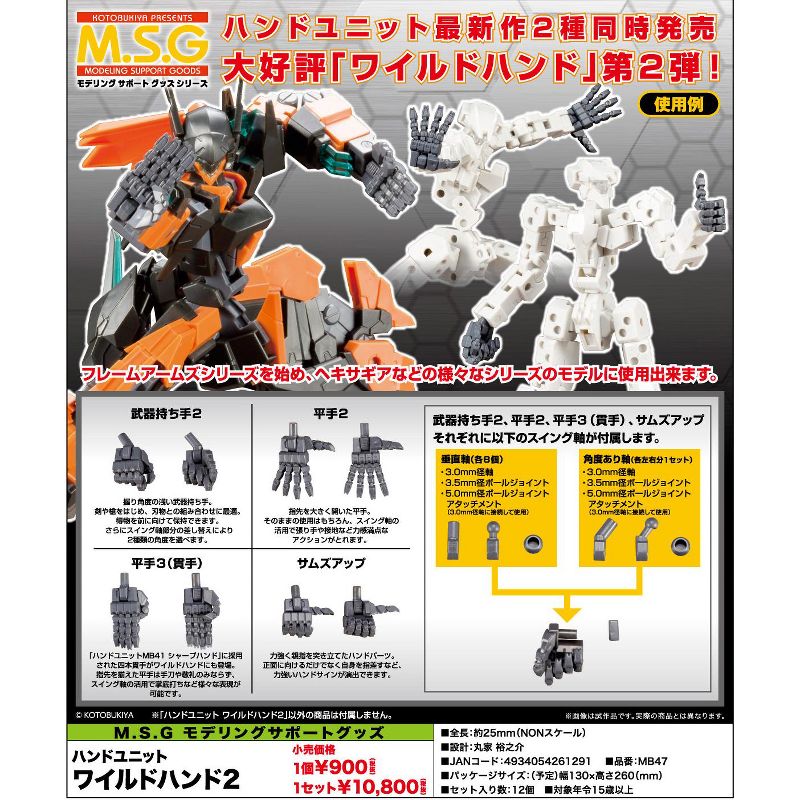 Kotobukiya Modeling Support Goods MSG Hand Unit MB47 Wild Hand 2 Kit