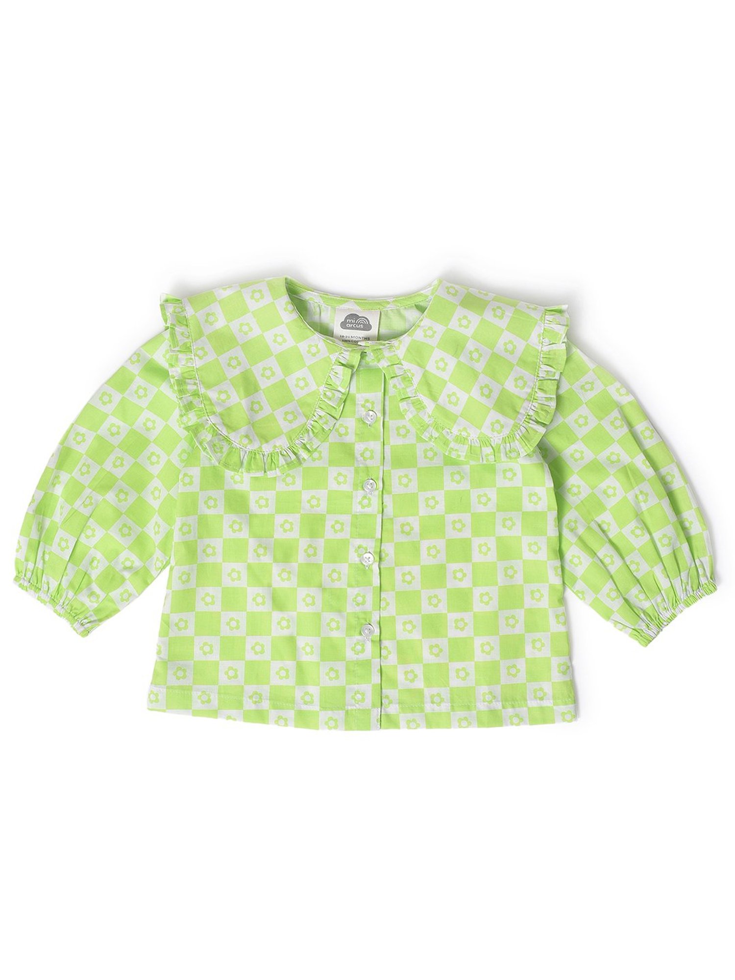 MiArcus Kids Green & White Printed Full Sleeves Top