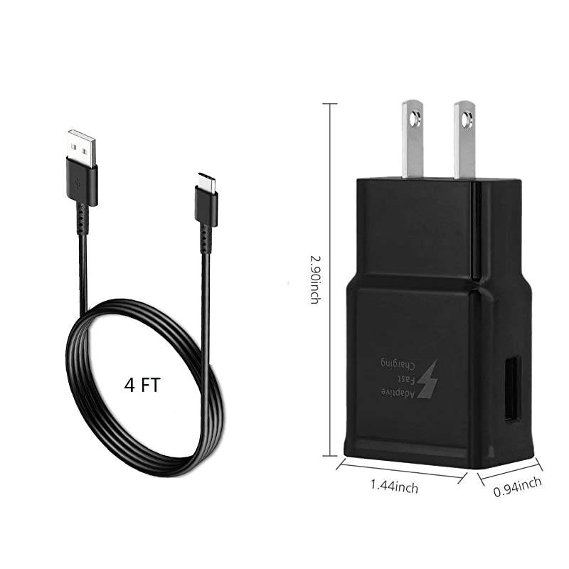 Fast Charger kit Compatible Samsung Galaxy S10 S10+ S10e S9 S8 PlusEdgeActiveNote 8 Note 9 Wall Plug Power Adapter with USB Type C Cable Cord 2 Pack