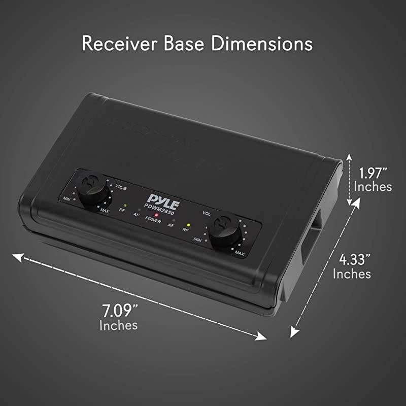 Compact UHF Wireless Microphone System Pro Portable Dual Channel Desktop Digital Mic Receiver Set w 2 Handheld Mic Receiver Base USB Cable Battery For Home PA Karaoke DJ  PDWM2850