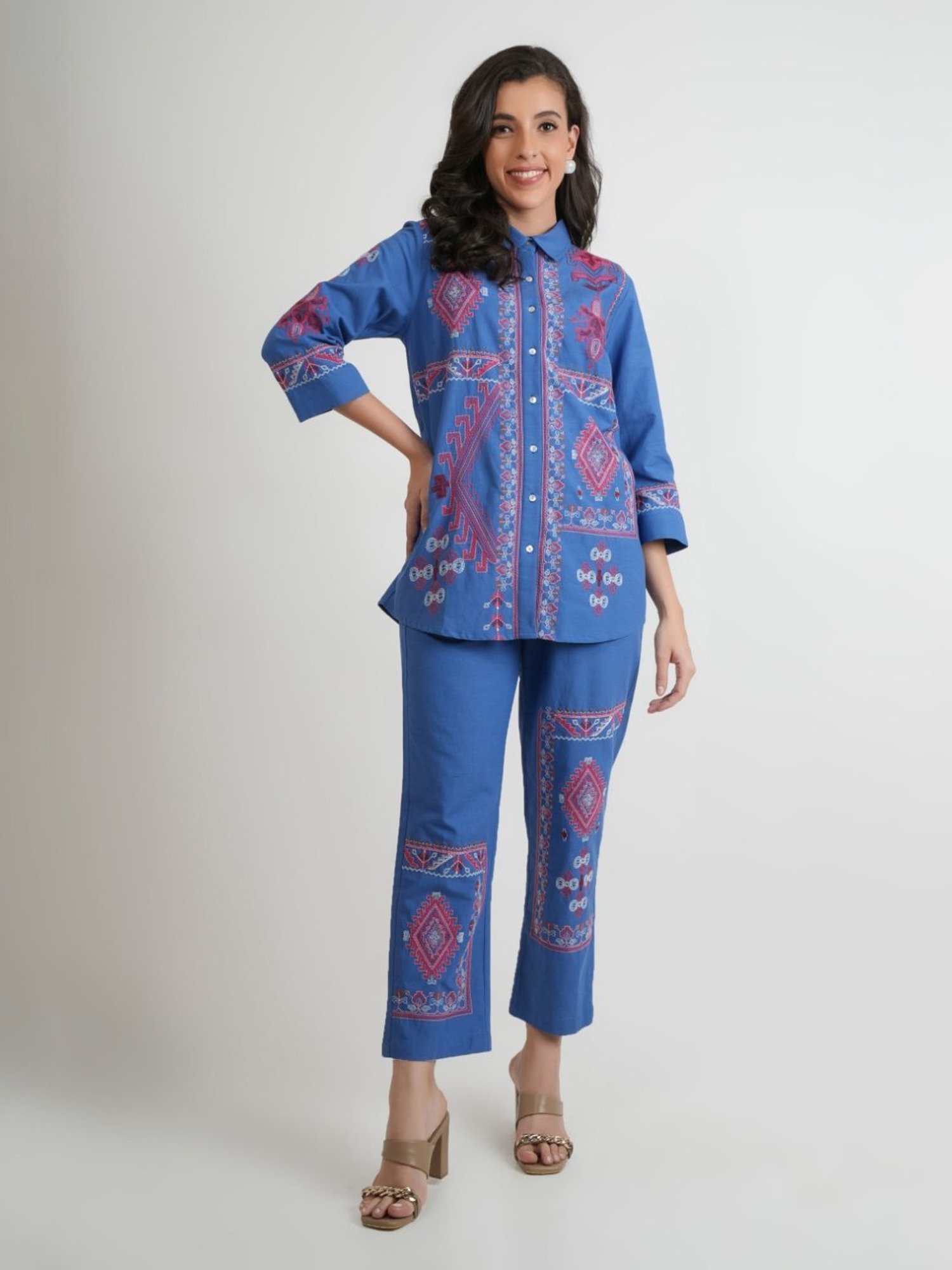 Kaftanize Blue Barkha Printed Shirt And Pant