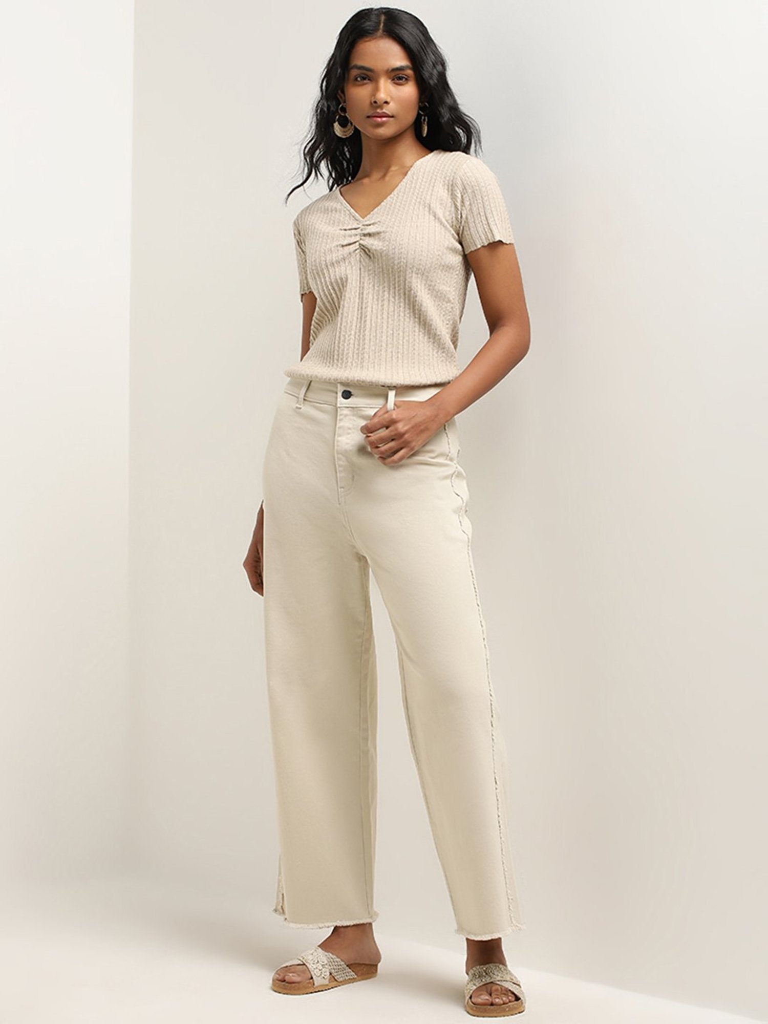 LOV by Westside Beige Relaxed-Fit Mid-Rise Jeans