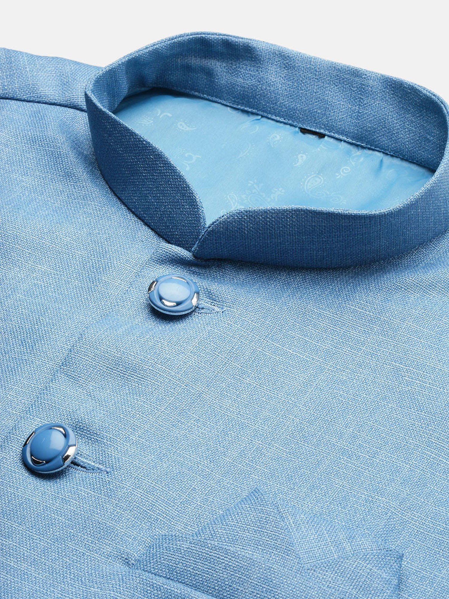 VASTRAMAY Teal Green Regular Fit Printed Nehru Jacket