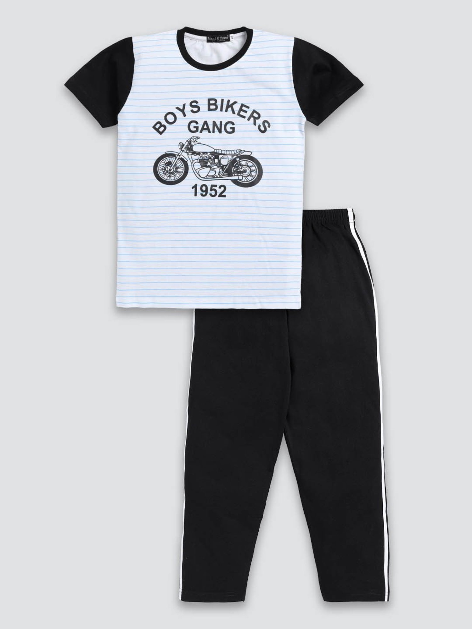 Todd N Teen Kids White & Black Printed T-Shirt with Trackpants