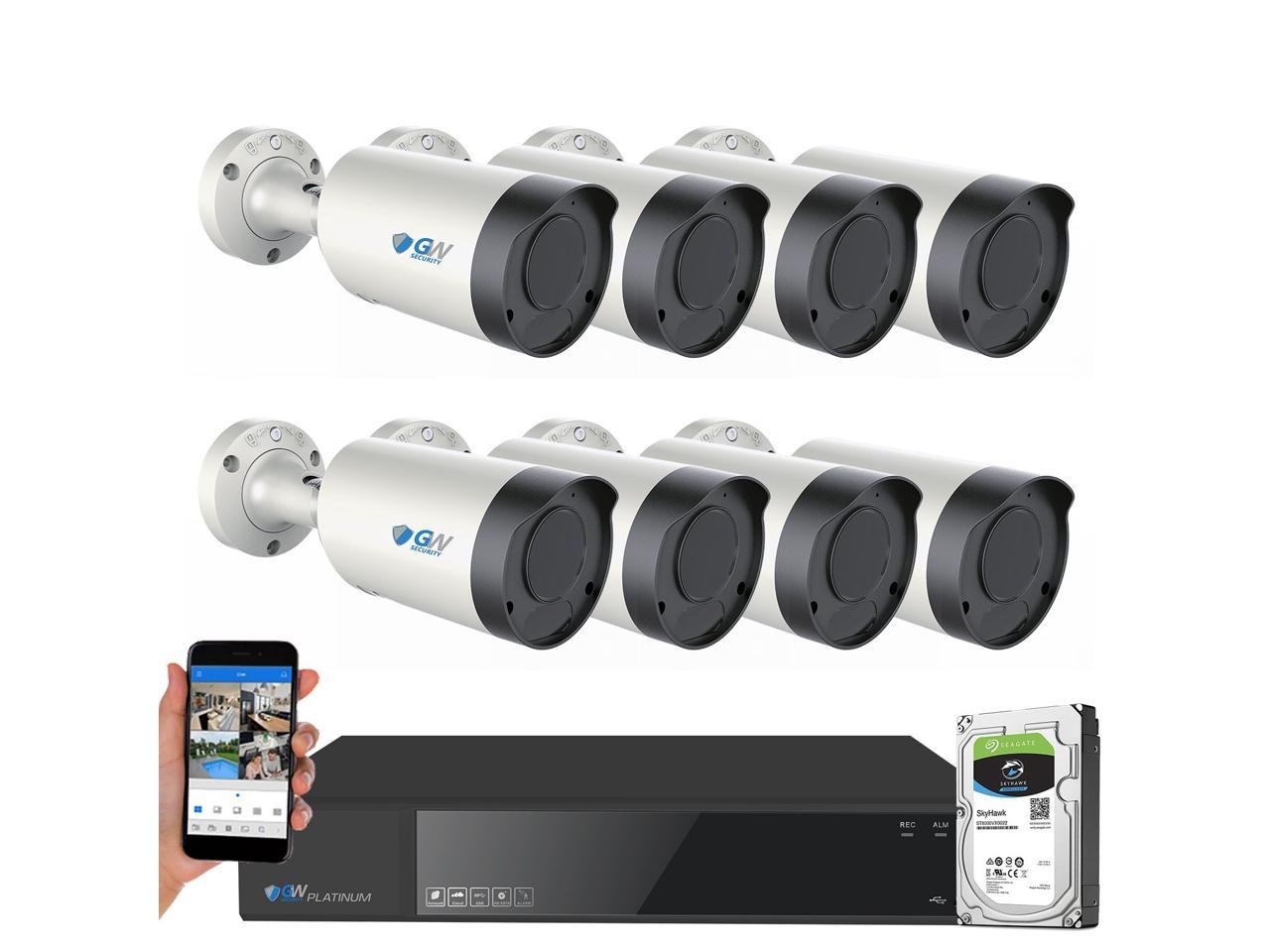 GW Security 4K (8MP) Smart AI Spotlight Color Night Vision Security Camera System, 32 Channel H.265+ 8MP NVR, 24 x UHD 4K POE Microphone 2.8-12mm Varifocal Lens Human Detection Bullet Camera