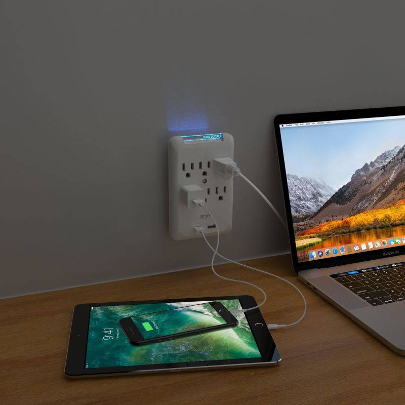 6 Outlet/2 USB Surge Protection Wall Tap by ONE POWER